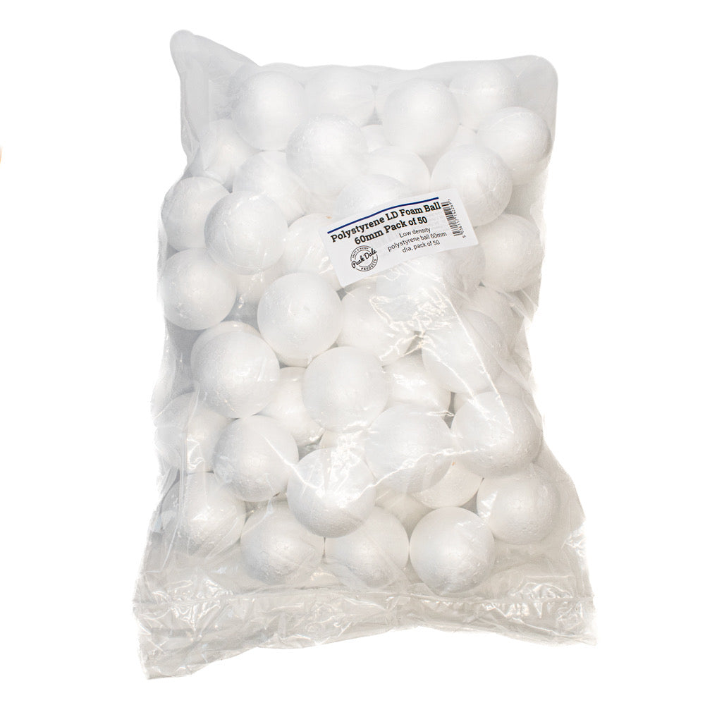 Polystyrene LD Foam Ball 60mm Pack of 50 - Default (POLYFOBALL60)