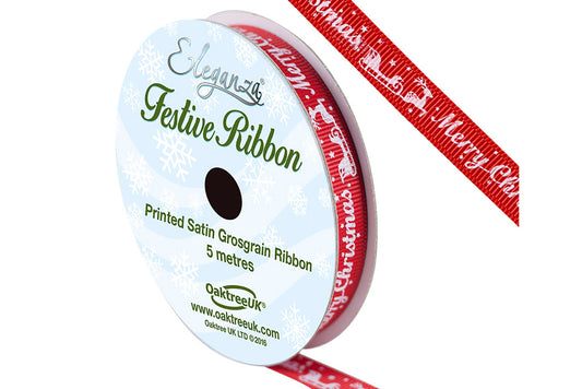 Ribbon 369 Merry Christmas/Sleigh RED 10mm - Default Title (RIBGSLERED)
