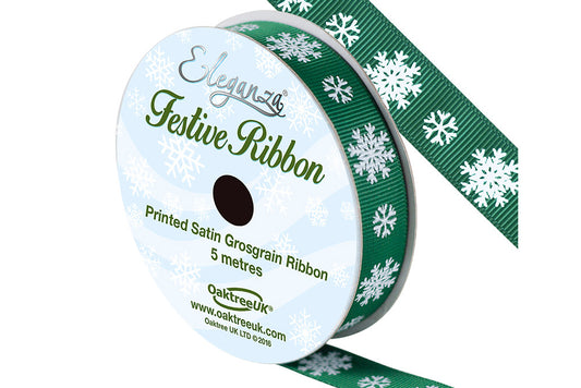 Ribbon 338 Snowflake GREEN 15mm - Default Title (RIBGSNOWFLGREEN)