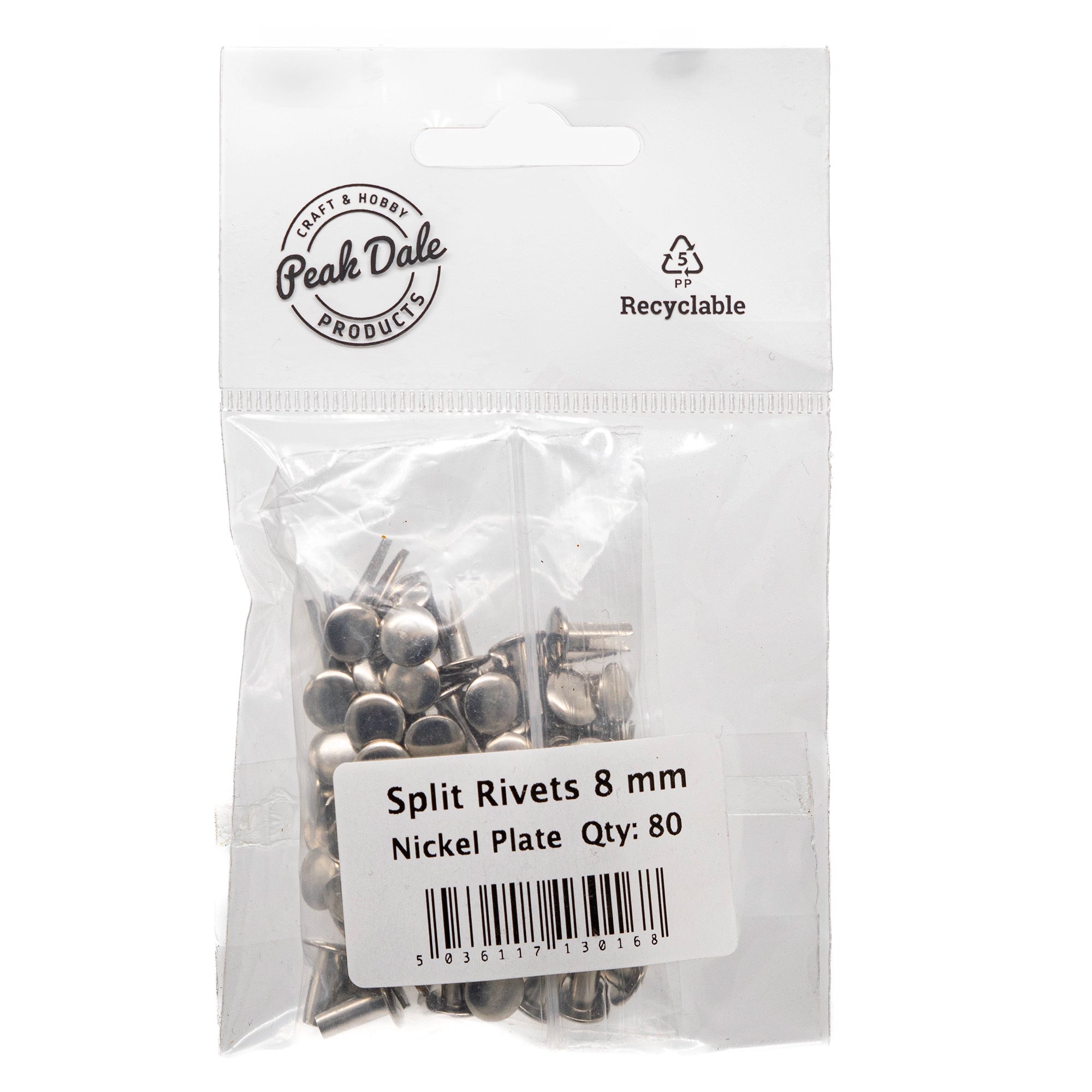 Split Rivets 8 mm Nickel Plated Pack of 80 – Craft Supplies UK