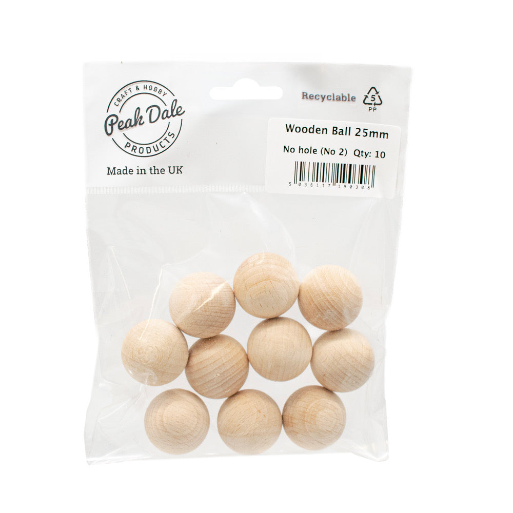 Wood Ball 25mm - No hole Pack of 10 - Default Title (WOODB2-10)