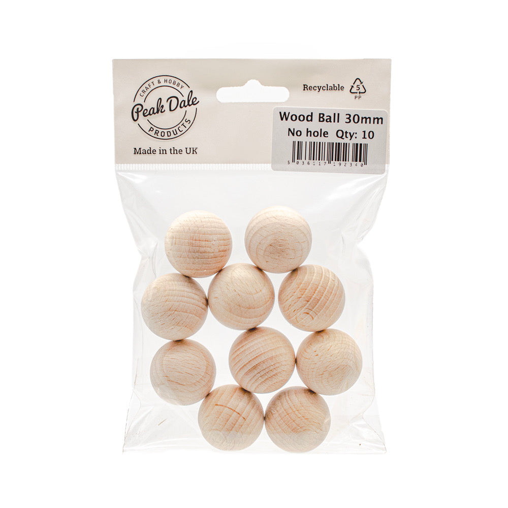 Wood Ball 30mm - No hole Pack of 10 - Default Title (WOODB5-10)