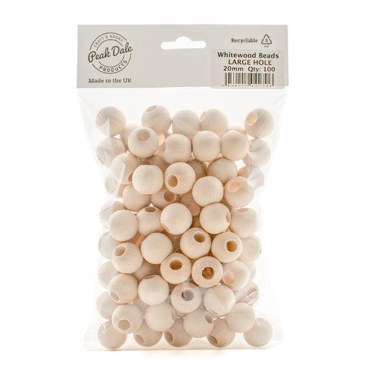 Beads Whitewood LARGE HOLE 20 mm (100) - Default Title (WOODBB20LH-100)