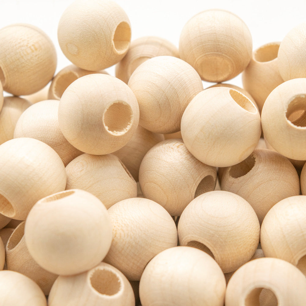 Beads Whitewood LARGE HOLE 20 mm Pack of 40