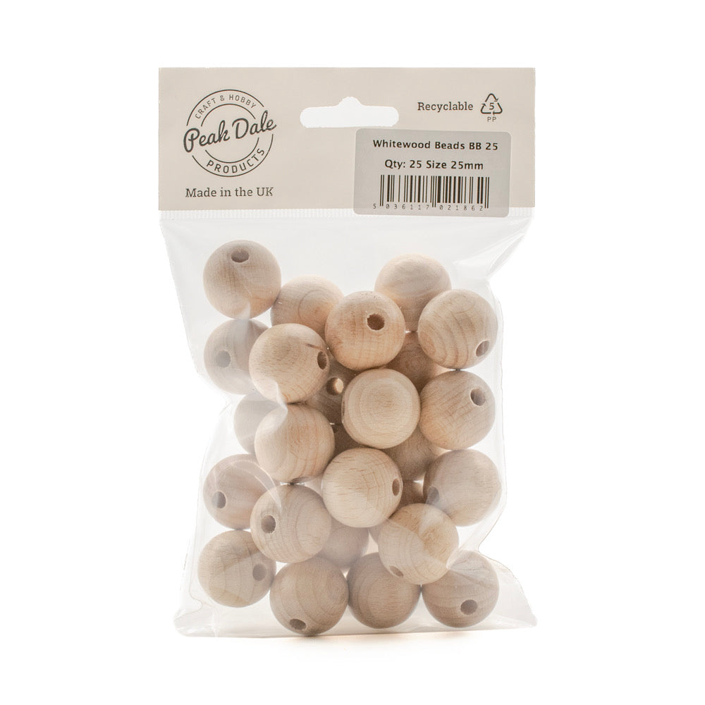 Beads Whitewood 25 mm Pack of 25 - Default Title (WOODBB25)