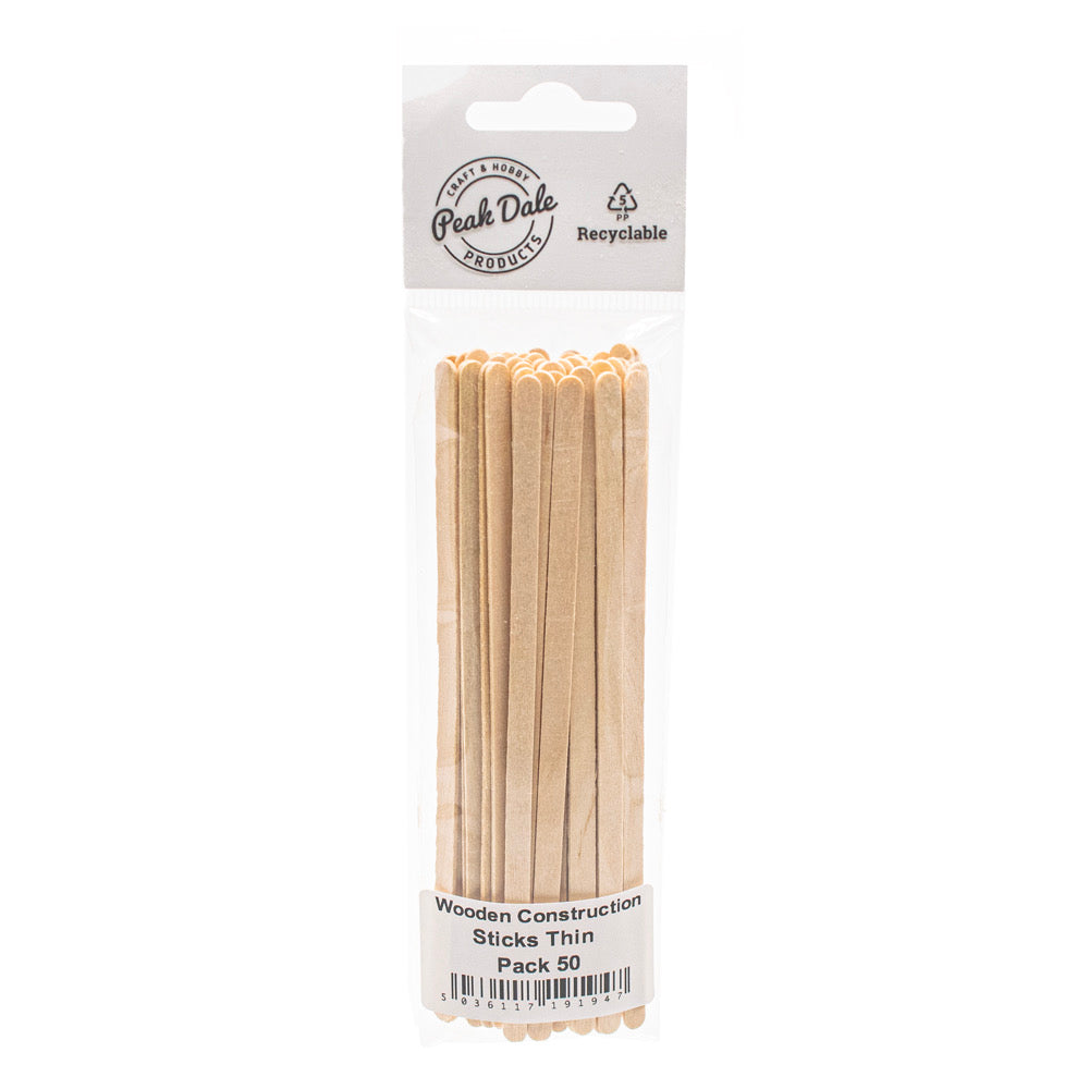 Wooden Construction Sticks Thin Pack of 50 - Default Title (WOODCOF50)