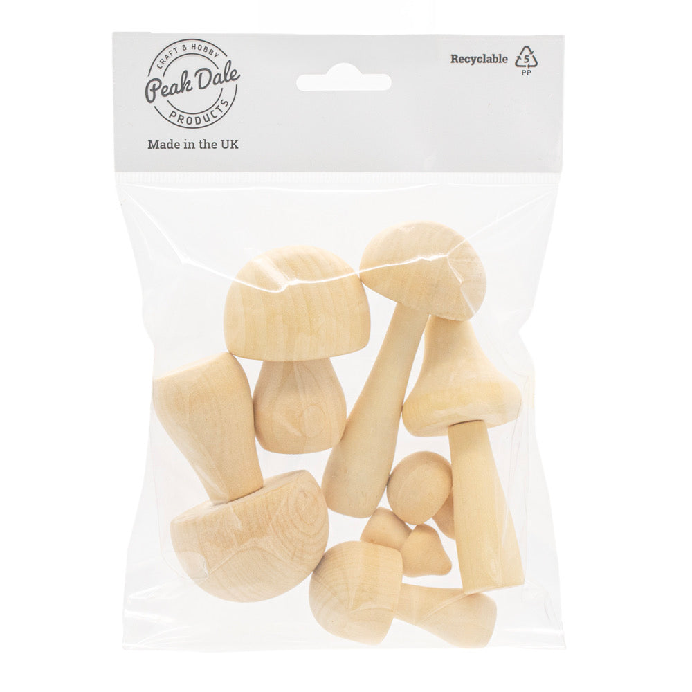 Wooden Mushrooms Assorted Pack of 7 - Default (WOODMUSH7)