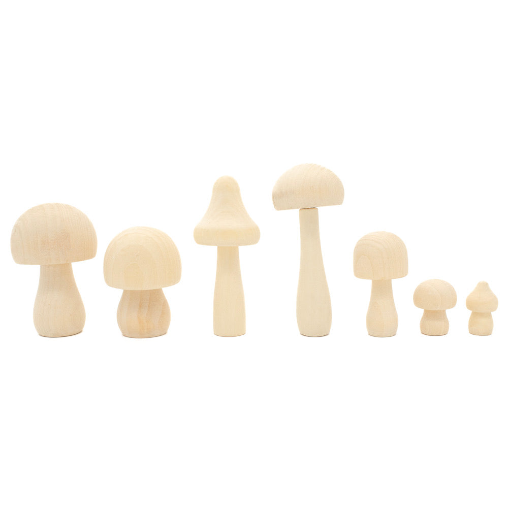 Wooden Mushrooms Assorted Pack of 7 - Default (WOODMUSH7)