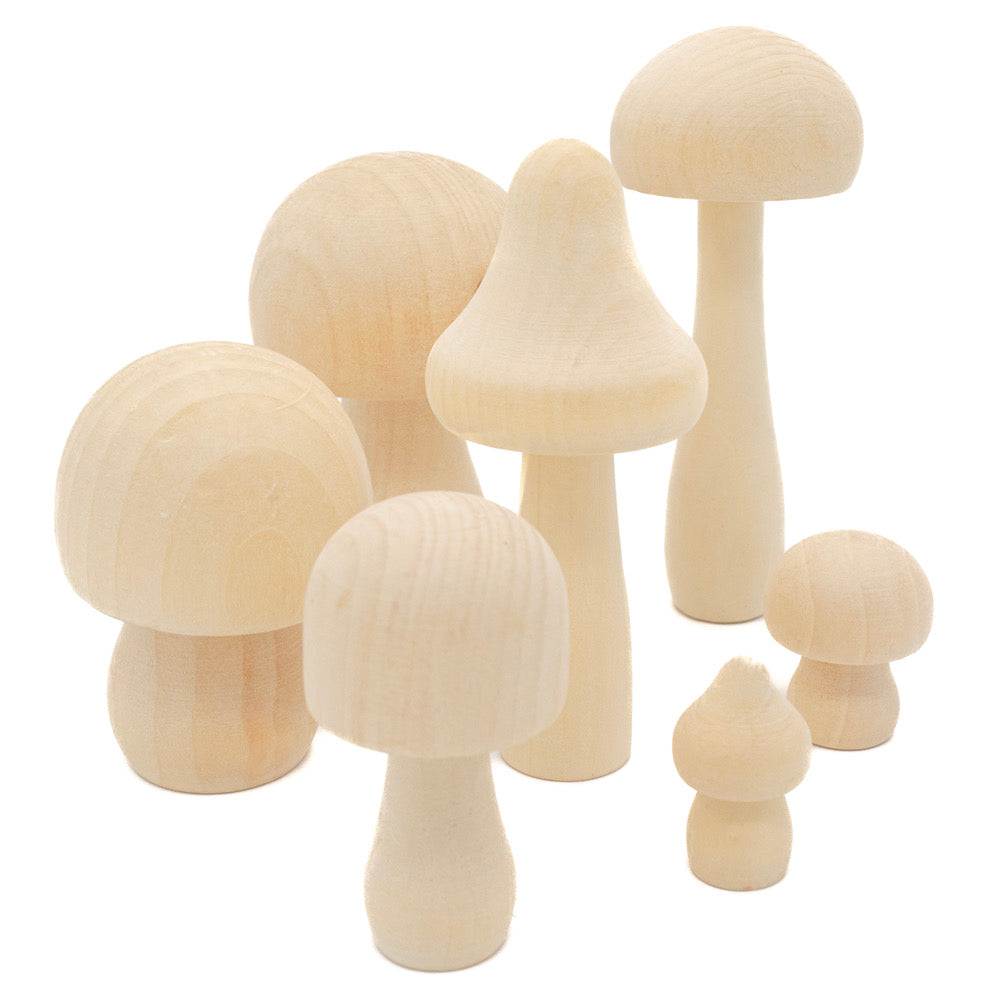 Wooden Mushrooms Assorted Pack of 7 - Default (WOODMUSH7)