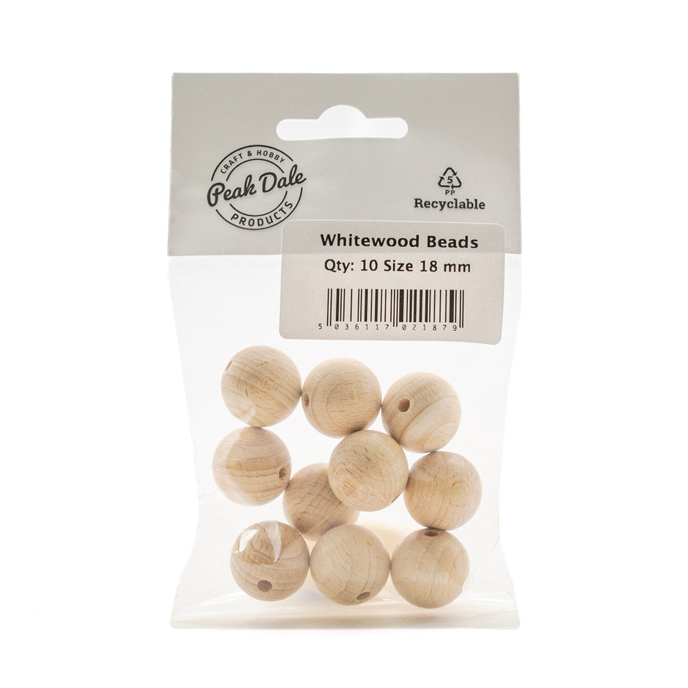 Beads Whitewood 18 mm Pack of 10 - Default Title (WOODWW18)