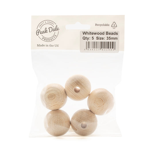 Beads Whitewood 35 mm Pack of 5 - Default Title (WOODWW36)