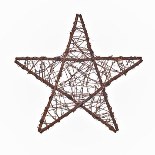 Decorative star made of interwoven branches on a white background