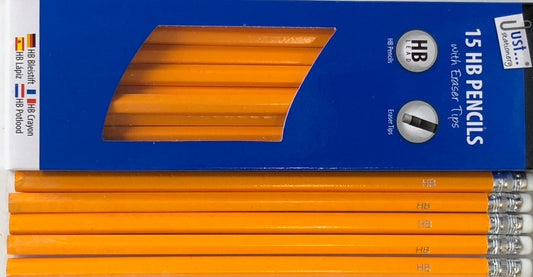 Wooden Pencil HB with Eraser 15 Pack Default