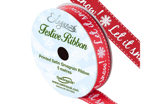 Ribbon Satin Grosgrain Let It Snow RED 15mm Default