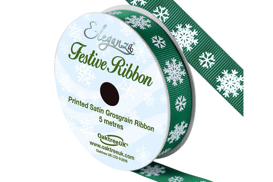 Ribbon Satin Grosgrain Snowflake GREEN 15mm Default