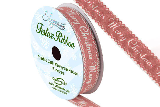 Ribbon 475 Cotton Merry Christmas RED 15mm