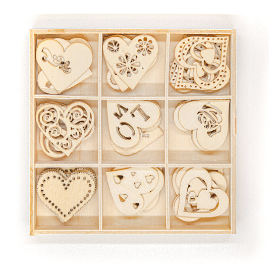 Wooden Shapes Hearts Box of 45 Default